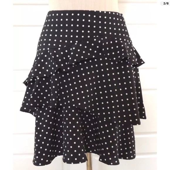 Lauren Ralph Lauren Mini Skirt Coquette Polka dot Ruffled Flowy Black White 14 - Picture 1 of 12